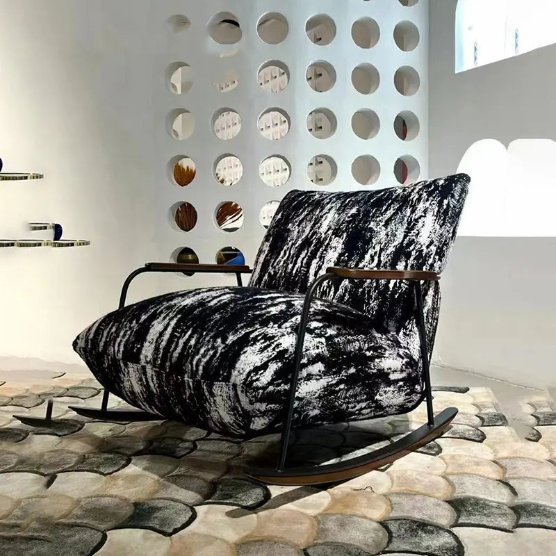 Marble-Print Rocking Chair – Plush Cushioning with Sleek Metal Frame ...