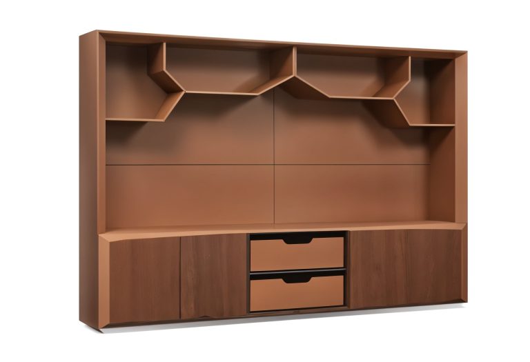 HexaForm Modern Display Cabinet – Geometric Elegance with Walnut Accents