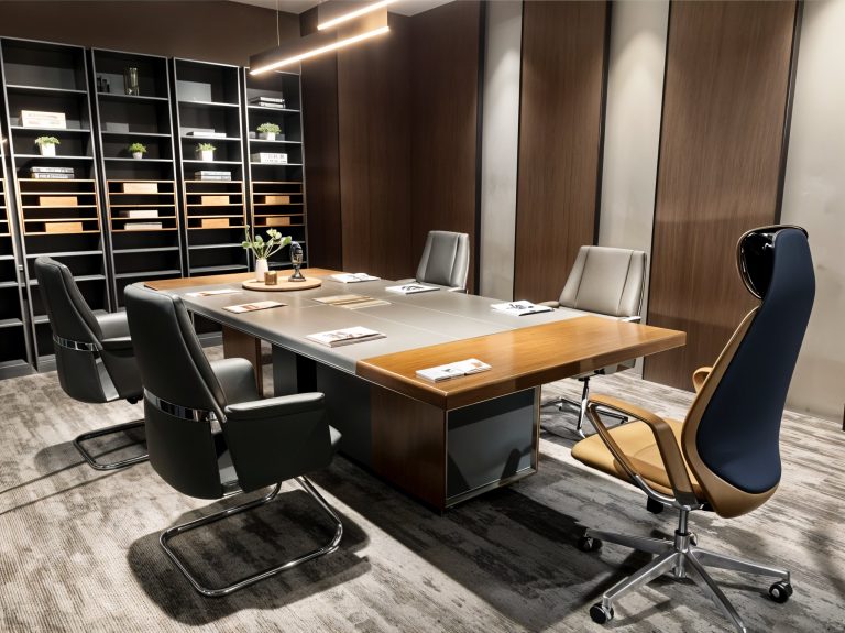Skyline Prime Conference Table Set – Dual-Tone Leather & Wood Executive Suite