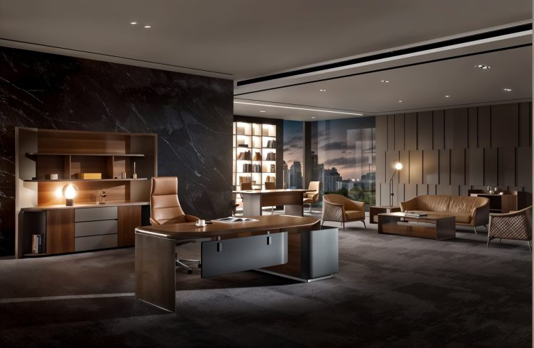 Stratos Curve Executive Suite – Full Workspace Ensemble with Lounge Integration